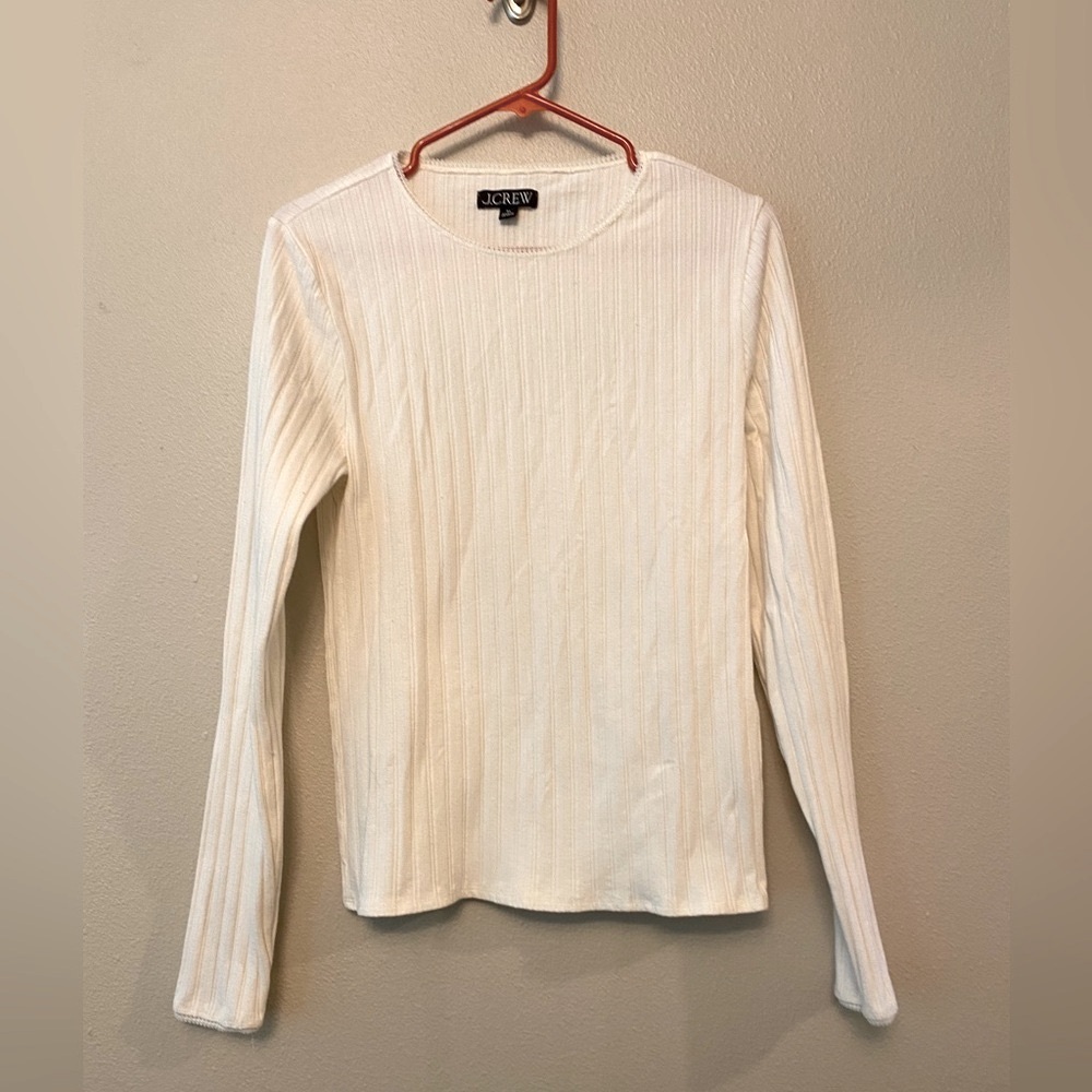 J.Crew Women's cream Pointelle Ribbed Long-Sleeve Top
